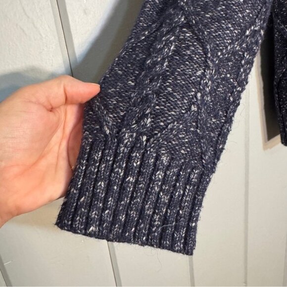 Banana Republic Sweater Mens Preppy Navy white Cable Knit Shawl Neck Yak Hair L - Picture 10 of 14